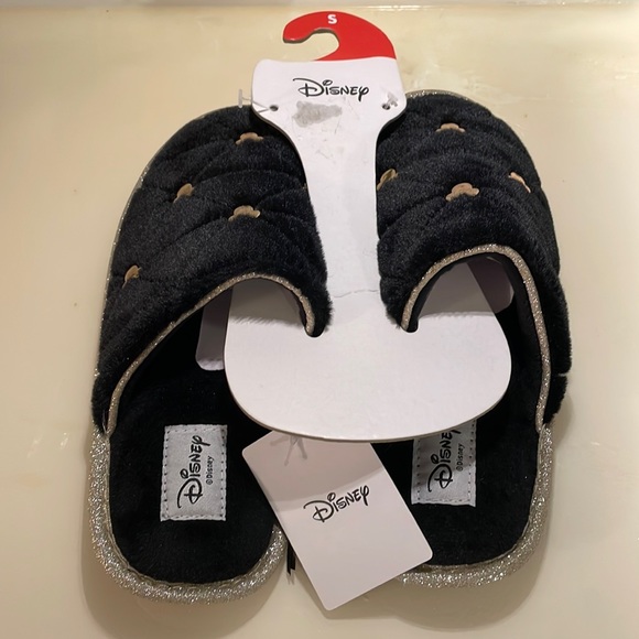 🆕Disney Mickey Mouse Quilted Black/Gold Glitter Slippers & Metallic Icon Charms - Picture 7 of 11